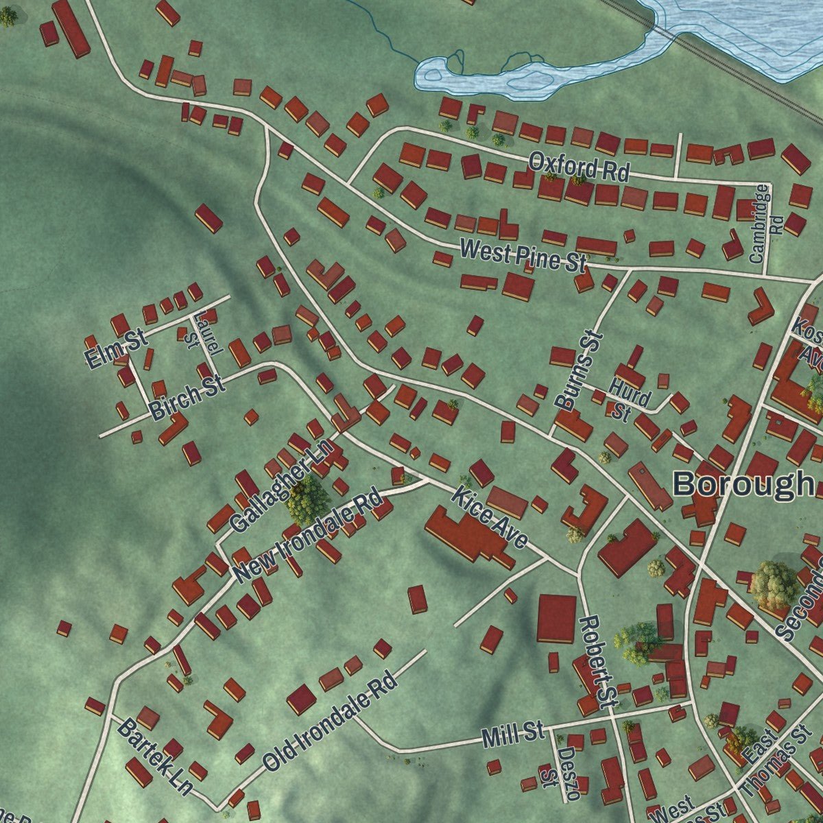 Second close-up of the map of Wharton, New Jersey print showing more streets and buildings