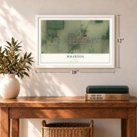 Wharton, Ohio map, 12 x 18 inch print in a white frame in an entryway