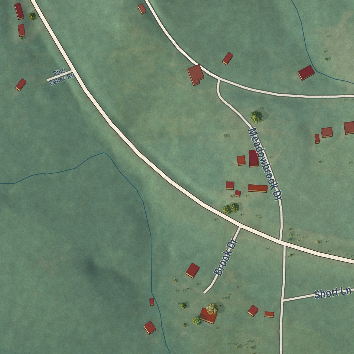 Second close-up of the map of Whatley, Alabama print showing more streets and buildings