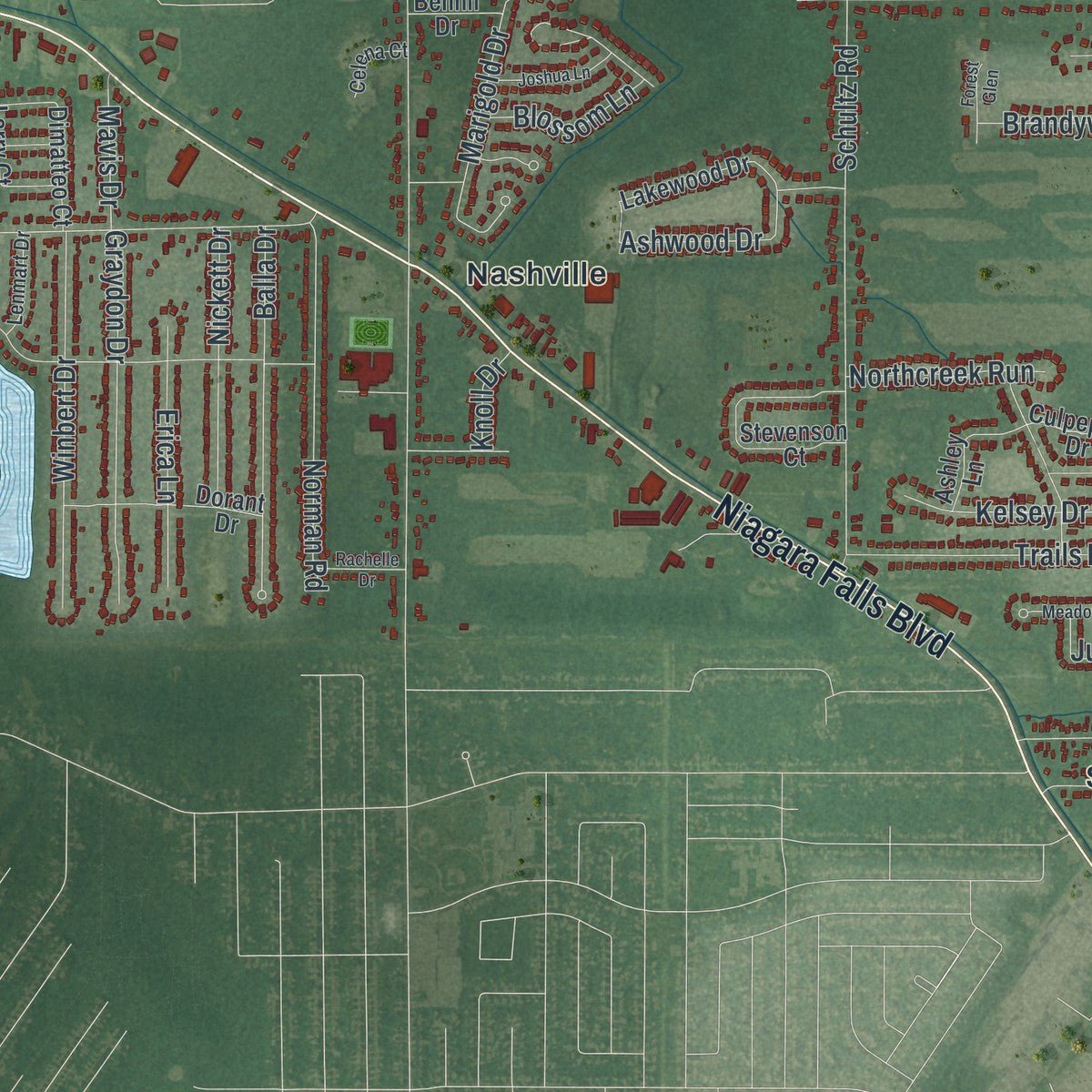 Second close-up of the map of Wheatfield, New York print showing more streets and buildings