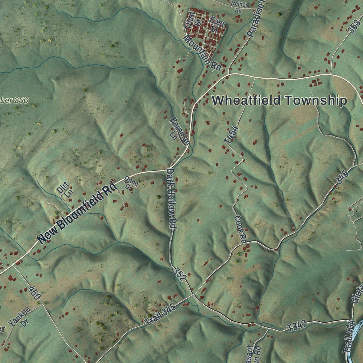 Second close-up of the map of Wheatfield, Pennsylvania print showing more streets and buildings