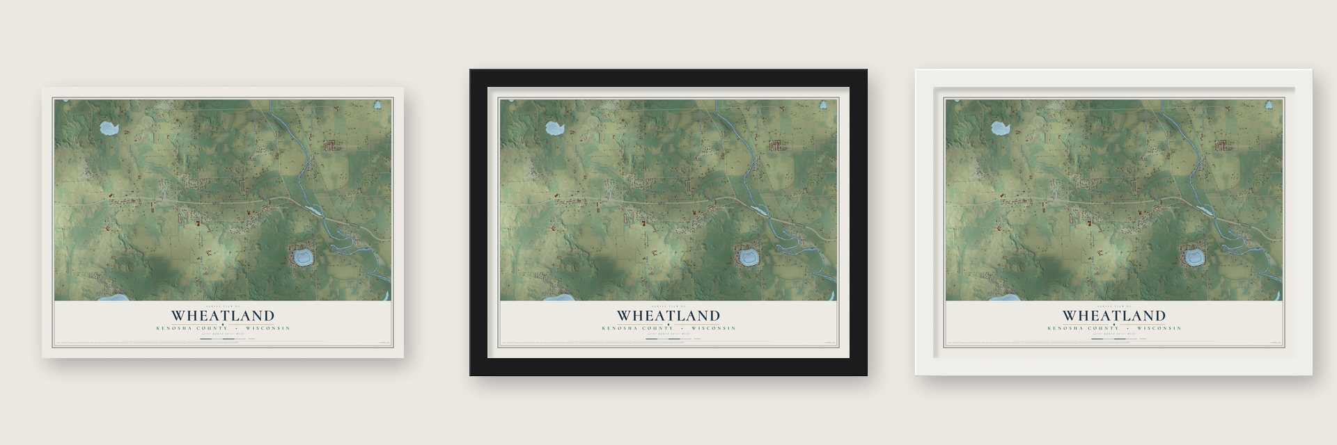 Wheatland, Kenosha County, Wisconsin map unframed, in a black wood frame and in a white wood frame