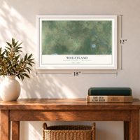 Wheatland, Kenosha County, Wisconsin map, 12 x 18 inch print in a white frame in an entryway
