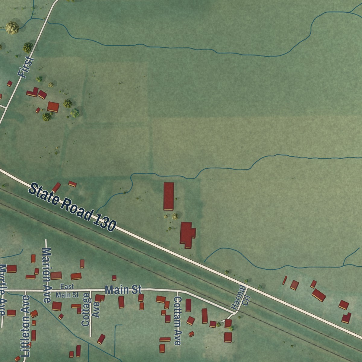Second close-up of the map of Wheeler, Indiana print showing more streets and buildings