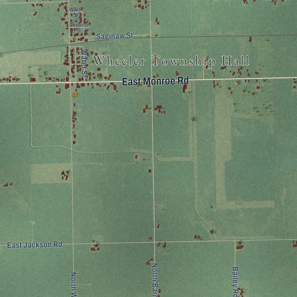 Second close-up of the map of Wheeler, Michigan print showing more streets and buildings