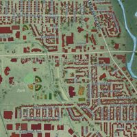 Second close-up of the map of Wheeling, Illinois print showing more streets and buildings