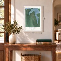 Whippoorwill, Oklahoma map, 12 x 18 inch print in a white frame in an entryway