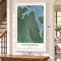 Whippoorwill, Oklahoma map, 24 x 36 inch print in a white frame by a staircase