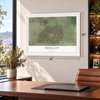 White City, Oregon map, 18 x 24 inch print in a white frame in a home office