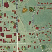 Second close-up of the map of White Cloud, Michigan print showing more streets and buildings