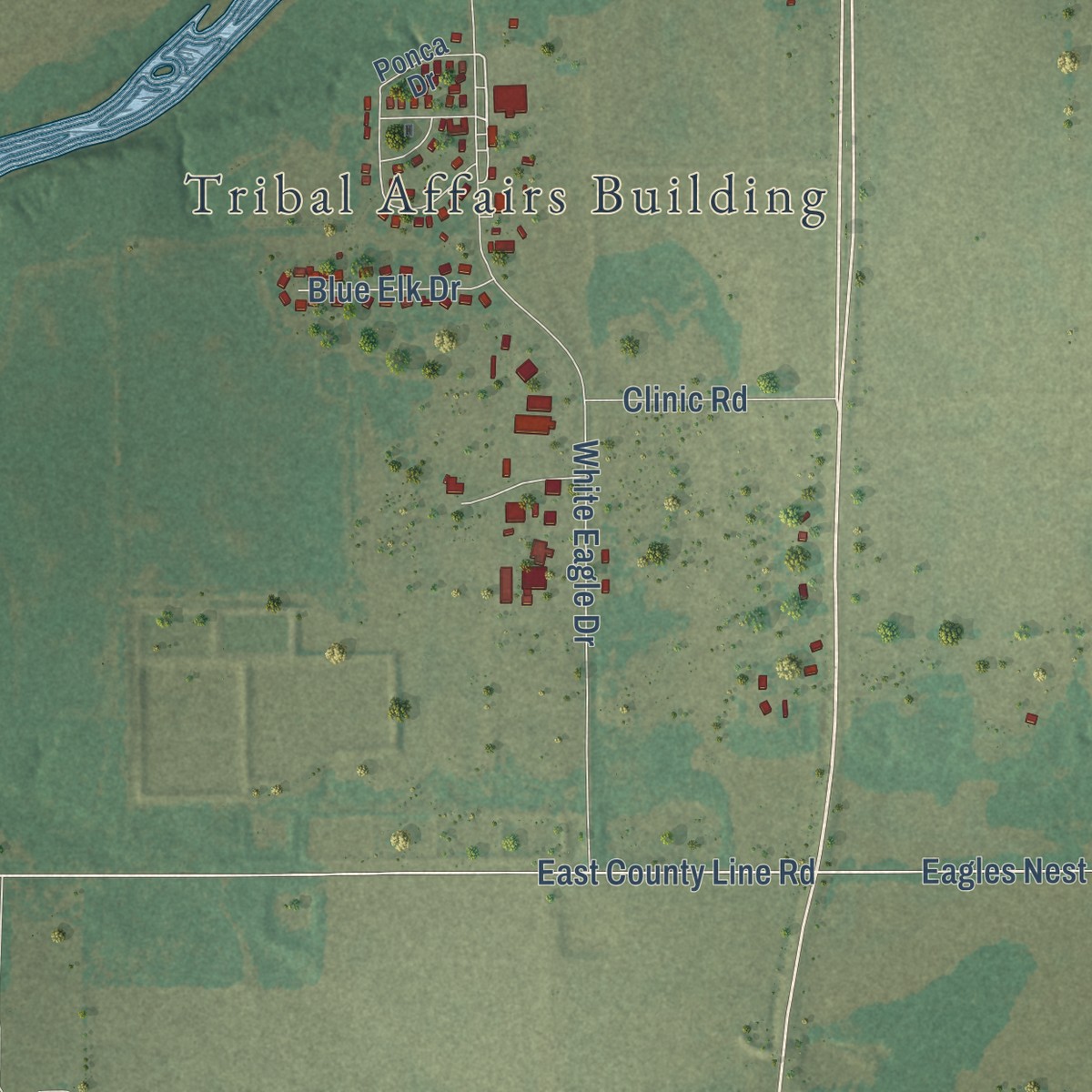 Second close-up of the map of White Eagle, Oklahoma print showing more streets and buildings