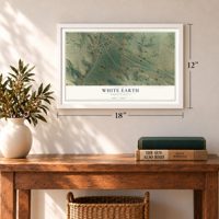White Earth, North Dakota map, 12 x 18 inch print in a white frame in an entryway