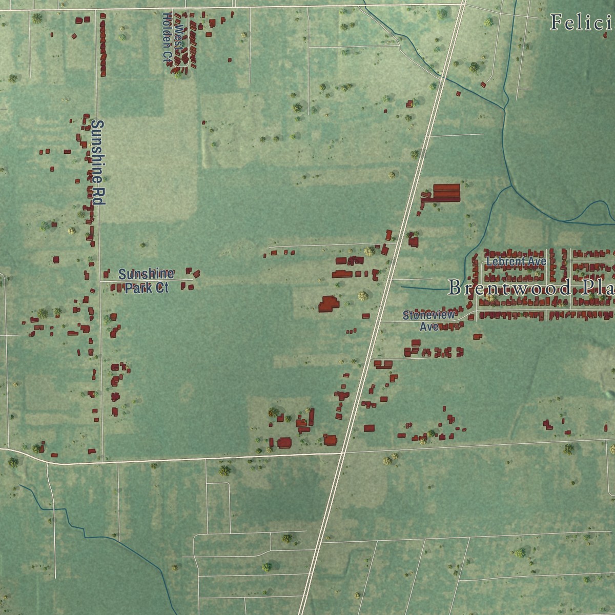 Second close-up of the map of White Hills, Louisiana print showing more streets and buildings