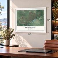 White Horse, New Jersey map, 18 x 24 inch print in a white frame in a home office