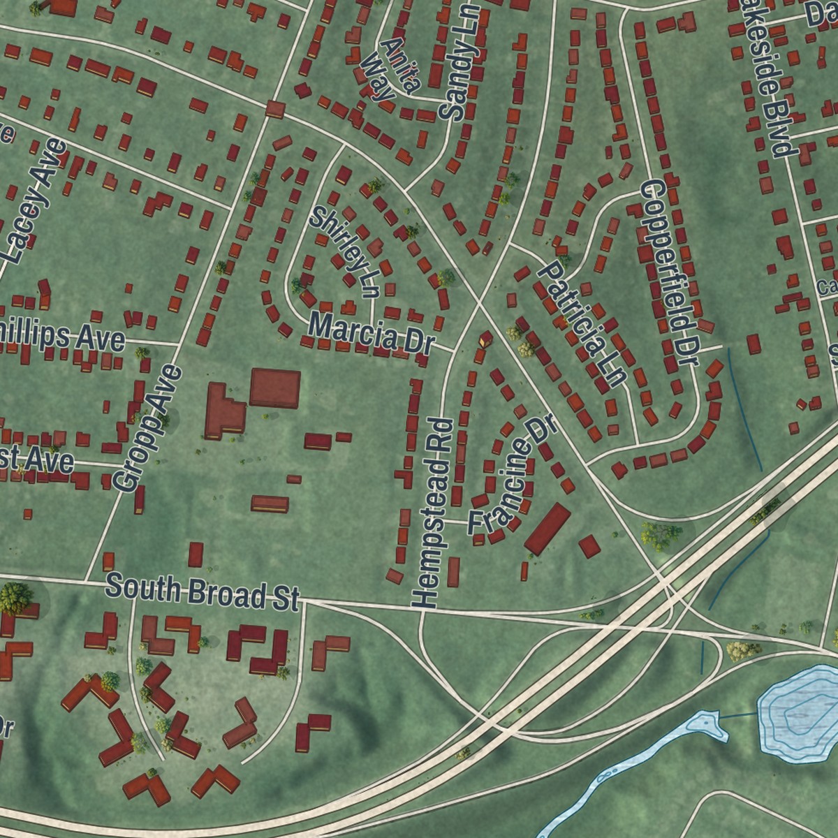 Second close-up of the map of White Horse, New Jersey print showing more streets and buildings