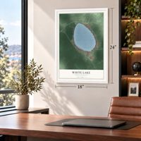 White Lake, North Carolina map, 18 x 24 inch print in a white frame in a home office