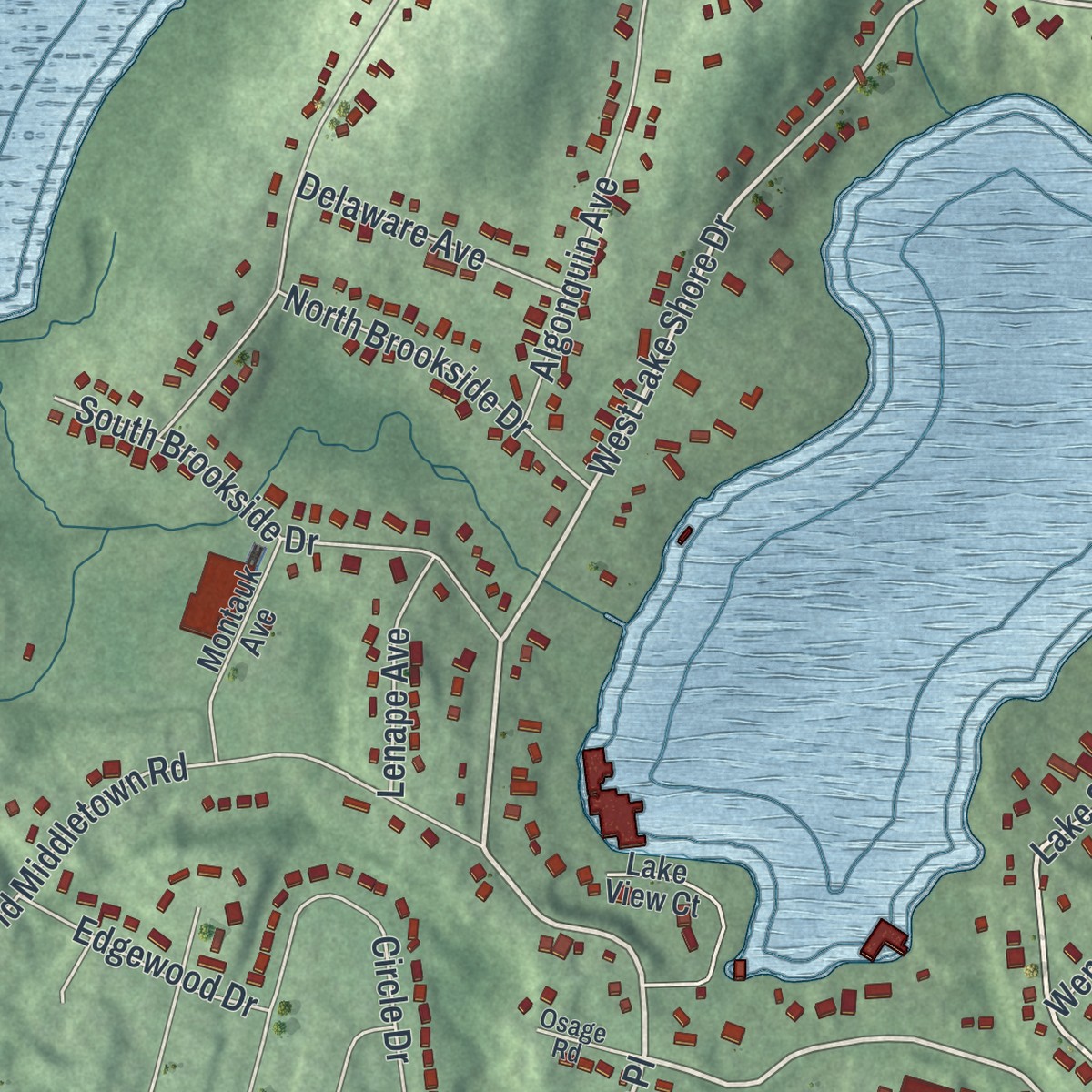Second close-up of the map of White Meadow Lake, New Jersey print showing more streets and buildings