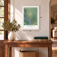 White Mountain, Alaska map, 12 x 18 inch print in a white frame in an entryway