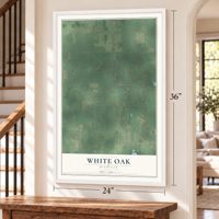 White Oak, Michigan map, 24 x 36 inch print in a white frame by a staircase