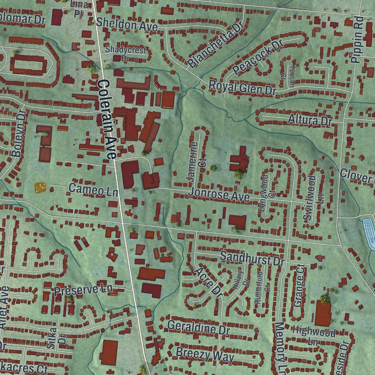 Second close-up of the map of White Oak, Ohio print showing more streets and buildings