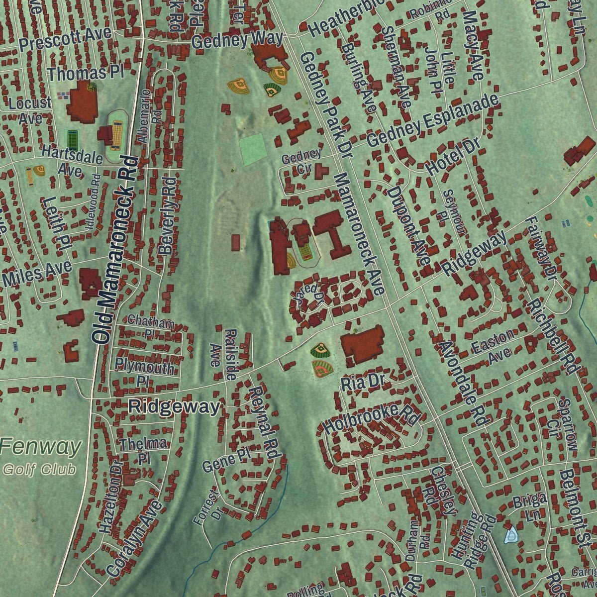 Second close-up of the map of White Plains, New York print showing more streets and buildings