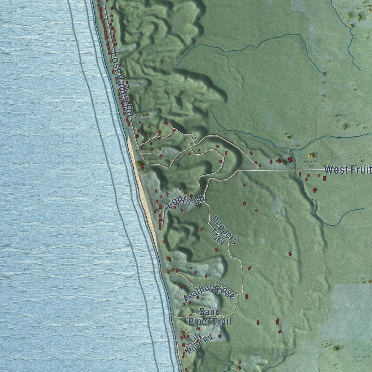 Second close-up of the map of White River, Michigan print showing more streets and buildings