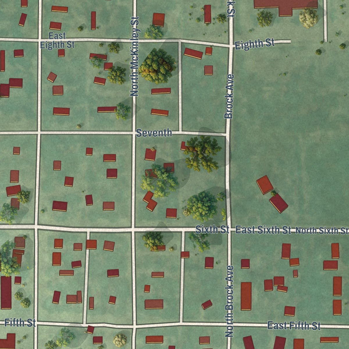 Second close-up of the map of White River, South Dakota print showing more streets and buildings