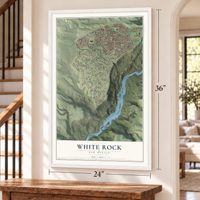White Rock, New Mexico map, 24 x 36 inch print in a white frame by a staircase