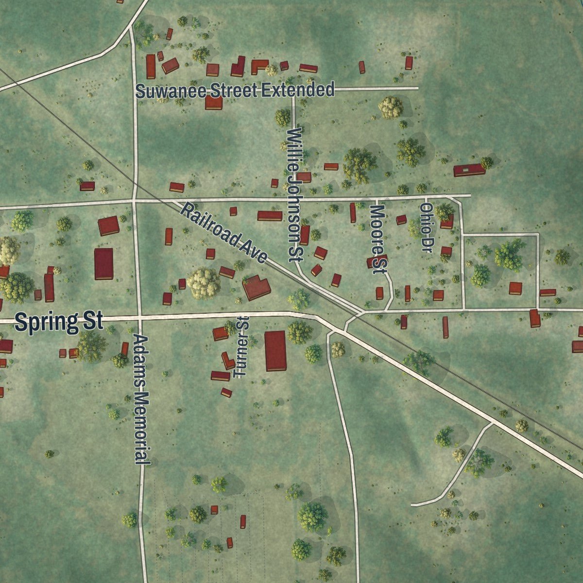 Second close-up of the map of White Springs, Florida print showing more streets and buildings