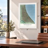 Whitefish Bay, Wisconsin map, 18 x 24 inch print in a white frame in a home office