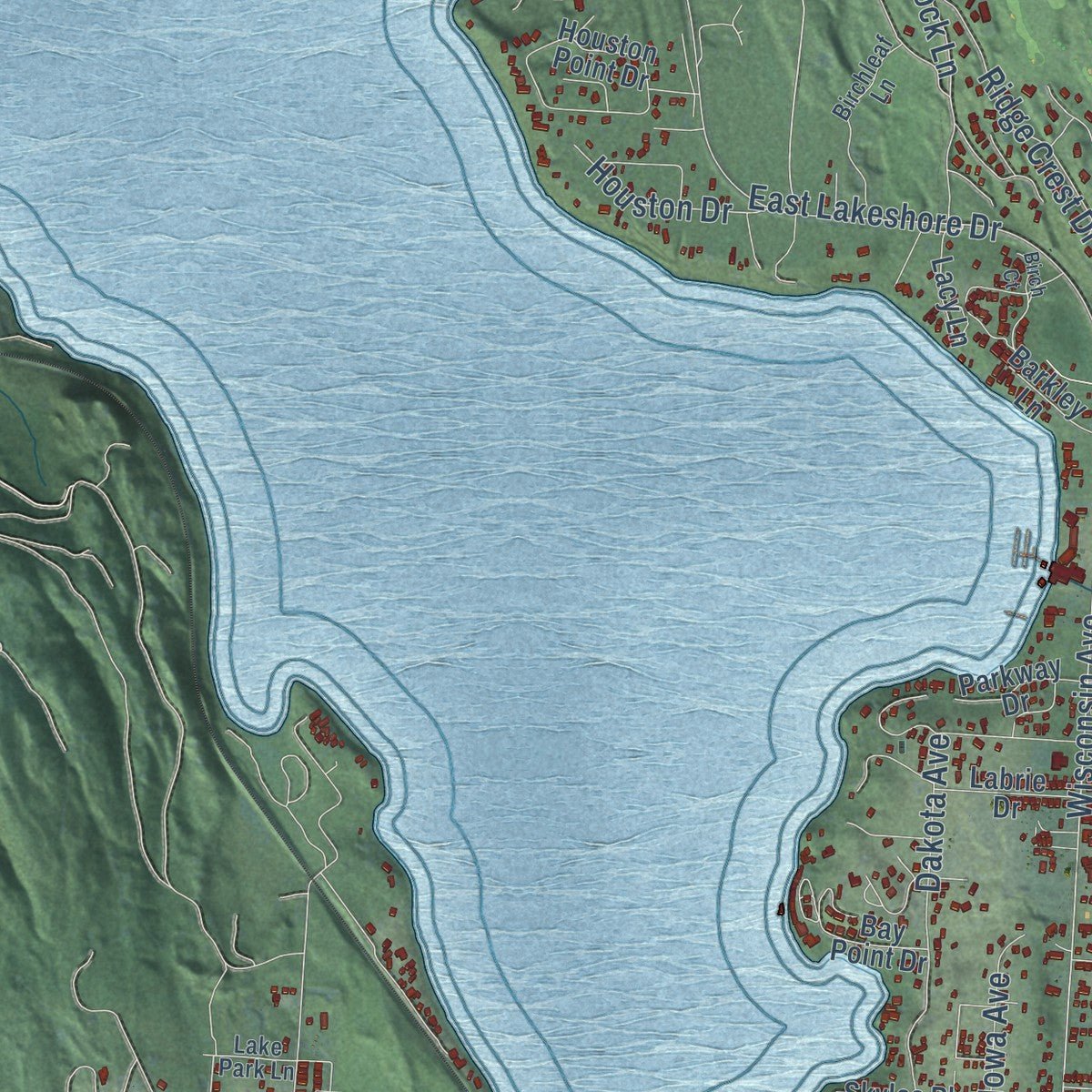 Second close-up of the map of Whitefish, Montana print showing more streets and buildings