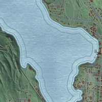 Second close-up of the map of Whitefish, Montana print showing more streets and buildings