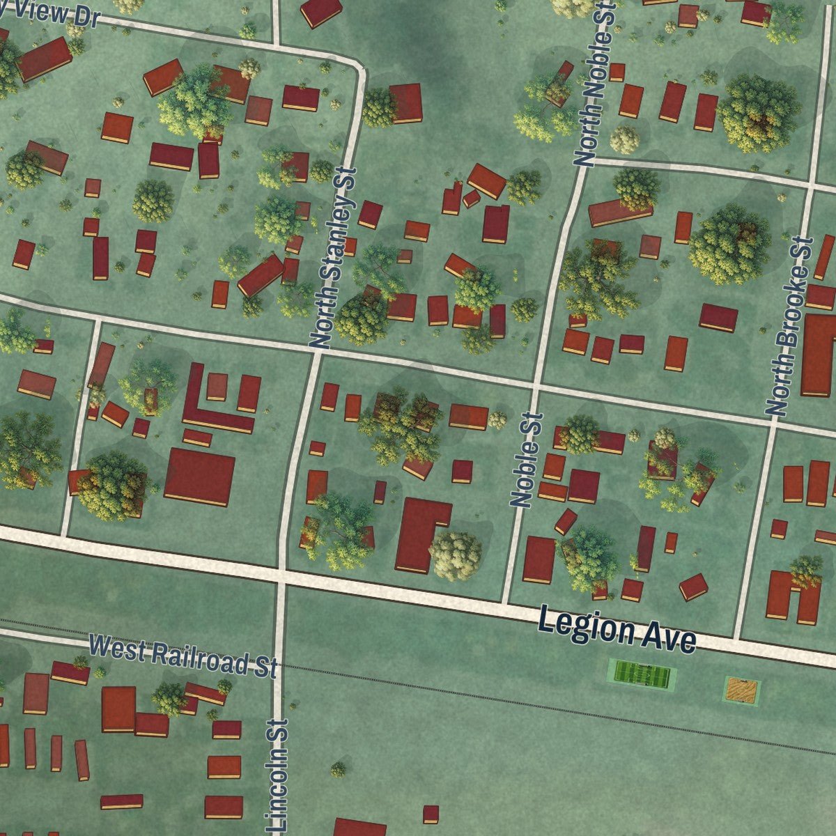 Second close-up of the map of Whitehall, Montana print showing more streets and buildings