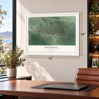 Whitehall, Montana map, 18 x 24 inch print in a white frame in a home office
