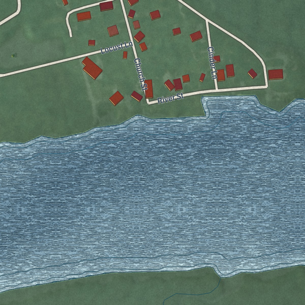 Second close-up of the map of Whitehaven, Maryland print showing more streets and buildings