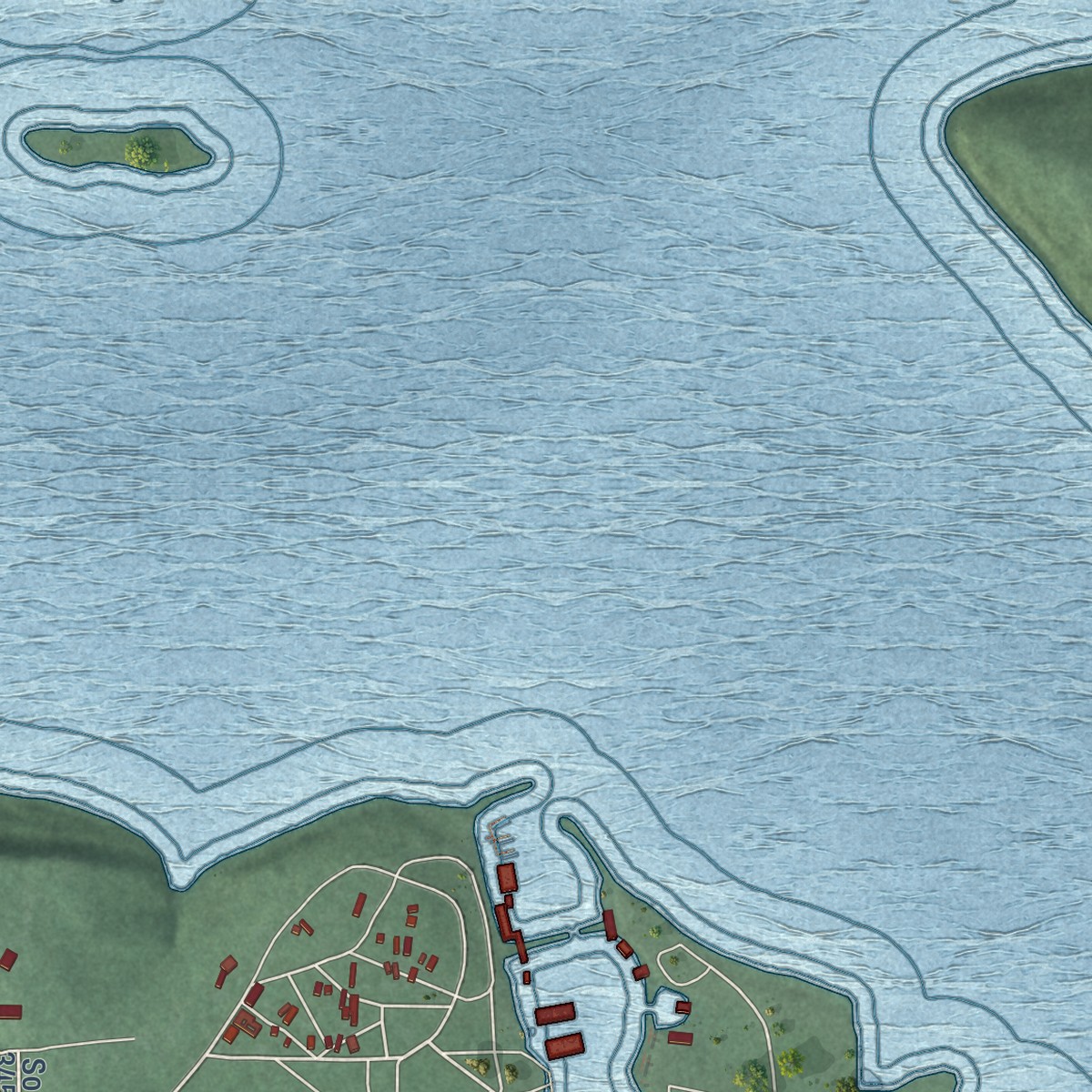 Second close-up of the map of Whitehorn Cove, Oklahoma print showing more streets and buildings