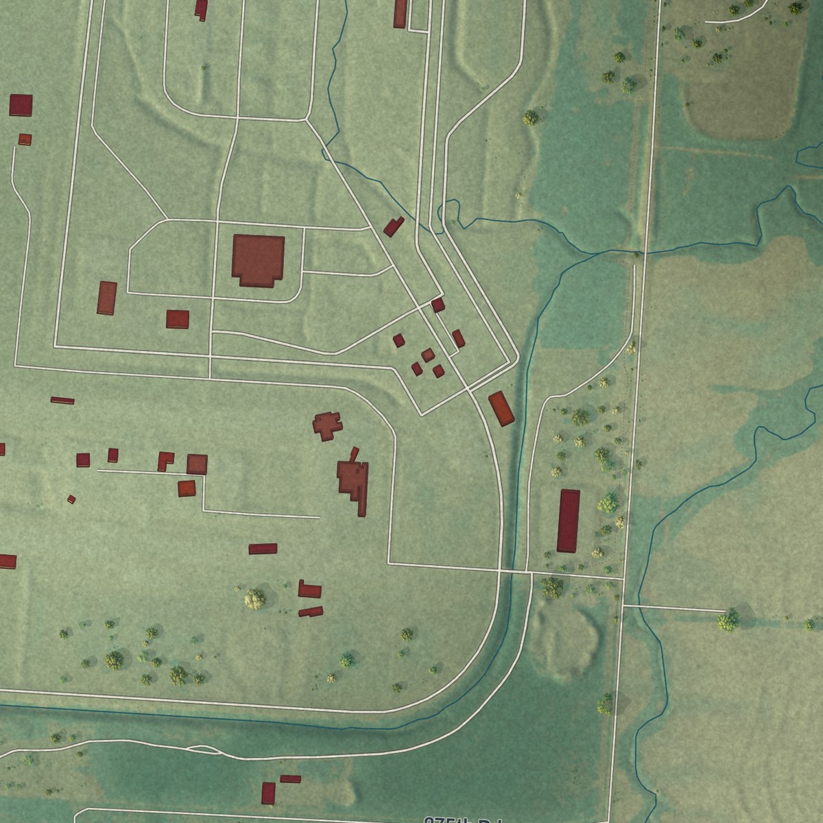 Second close-up of the map of Whiteman AFB, Missouri print showing more streets and buildings
