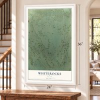 Whiterocks, Utah map, 24 x 36 inch print in a white frame by a staircase