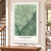 Whitesboro, Alabama map, 24 x 36 inch print in a white frame by a staircase