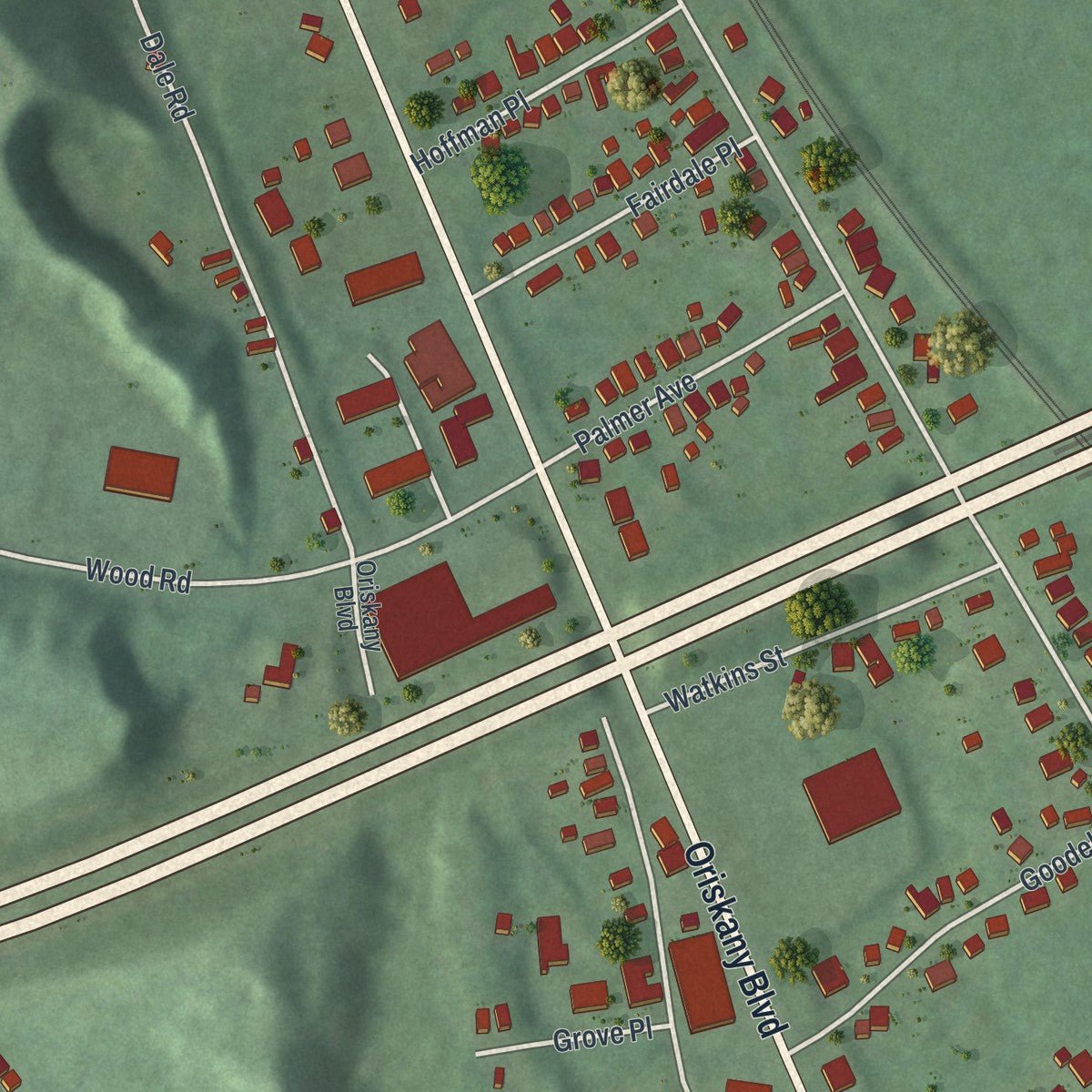Second close-up of the map of Whitesboro, New York print showing more streets and buildings