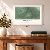 Whitestown, New York map, 12 x 18 inch print in a white frame in an entryway