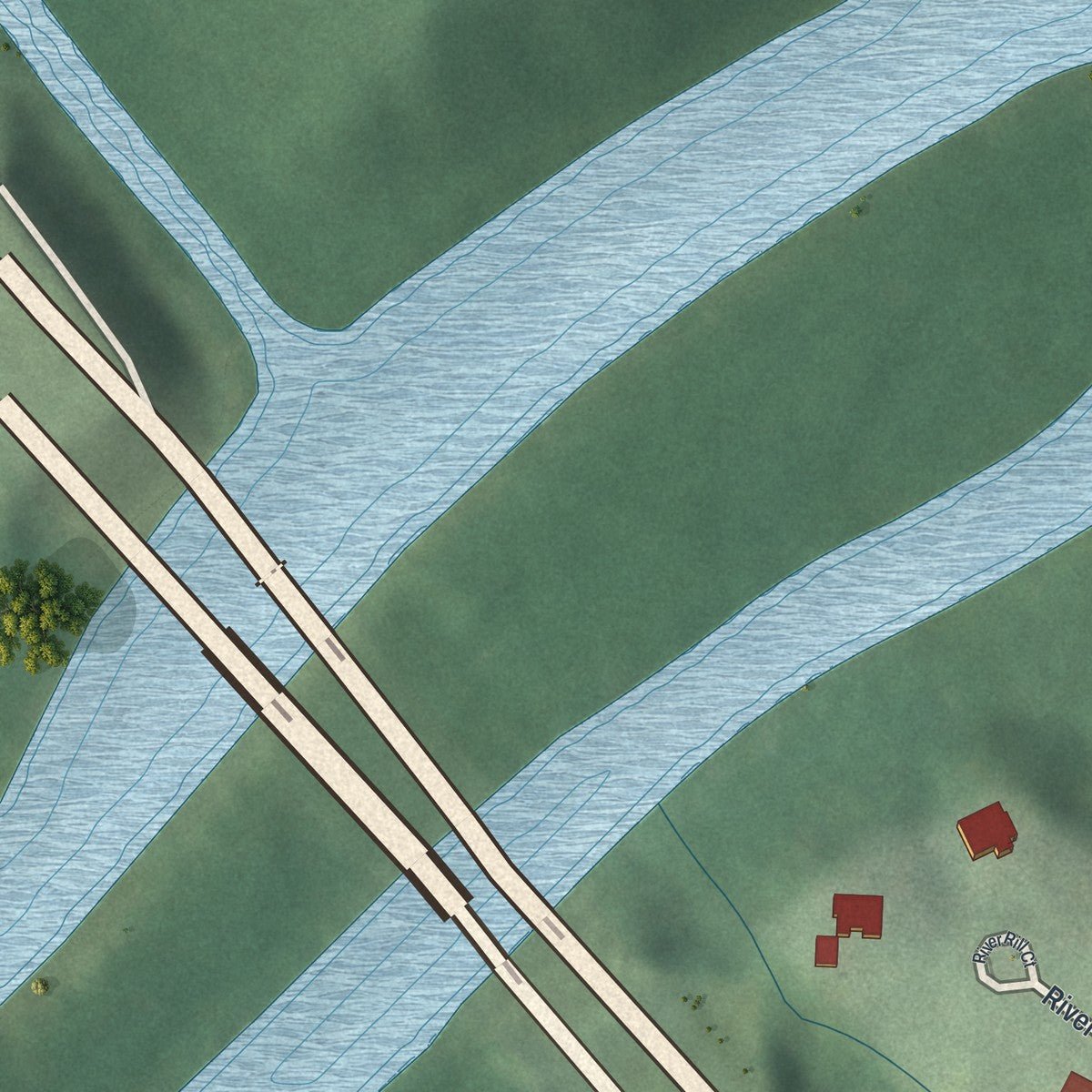Second close-up of the map of Whitewater Creek, Georgia print showing more streets and buildings
