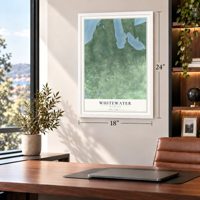 Whitewater, Michigan map, 18 x 24 inch print in a white frame in a home office