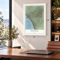 Whitfield, Florida map, 18 x 24 inch print in a white frame in a home office