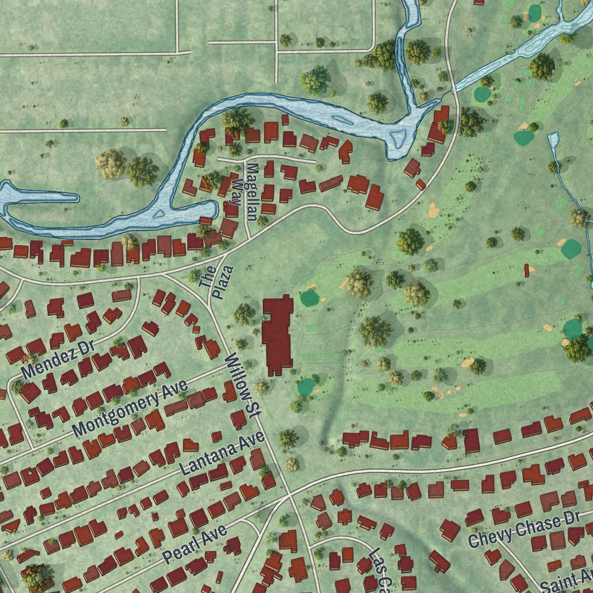 Second close-up of the map of Whitfield, Florida print showing more streets and buildings