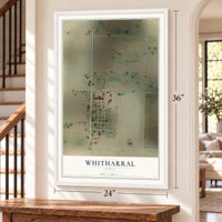 Whitharral, Texas map, 24 x 36 inch print in a white frame by a staircase