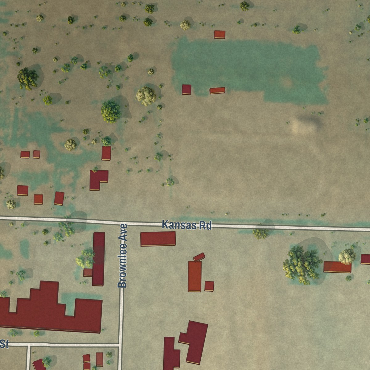 Second close-up of the map of Whitharral, Texas print showing more streets and buildings