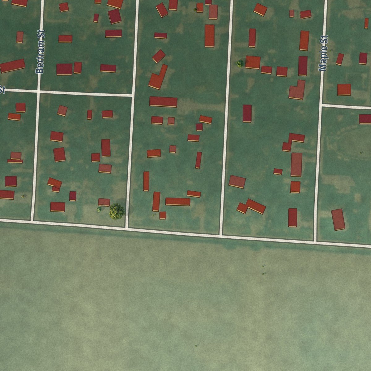 Second close-up of the map of Whiting, Iowa print showing more streets and buildings