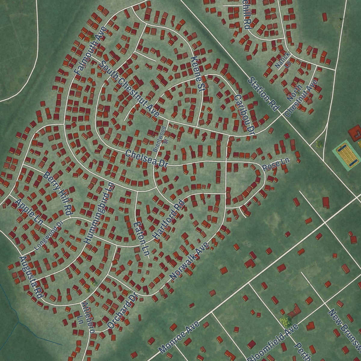 Second close-up of the map of Whiting, New Jersey print showing more streets and buildings