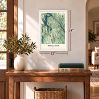Whitingham, Vermont map, 12 x 18 inch print in a white frame in an entryway